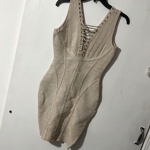 Beige Bodycon Mini Dress